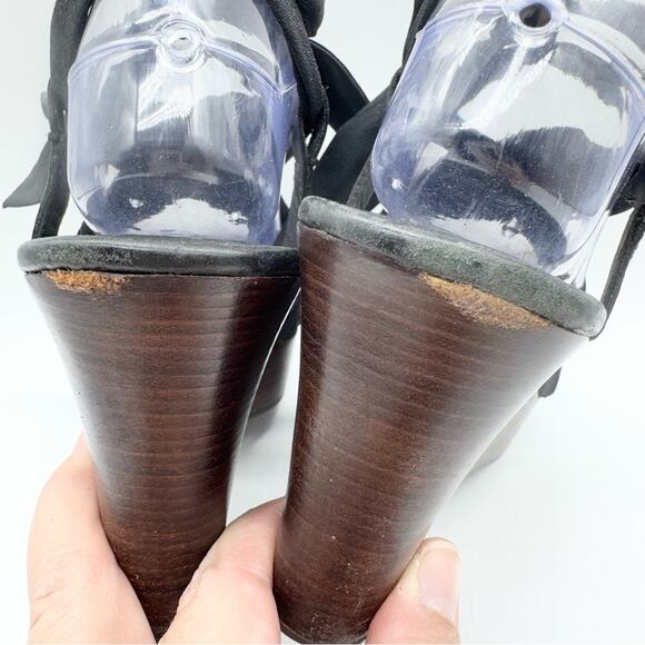 UGG Sedona Black Tie Strap Wedge Heel Sandals Genuine Leather Size 8 Summer Boho - Picture 11 of 16